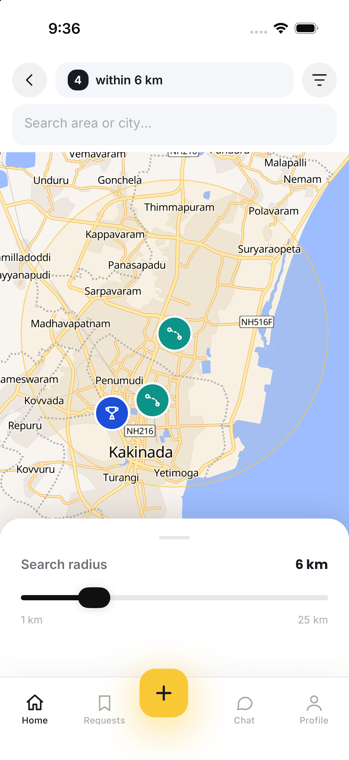 YOYU Map View showing nearby plans pinned on a live map